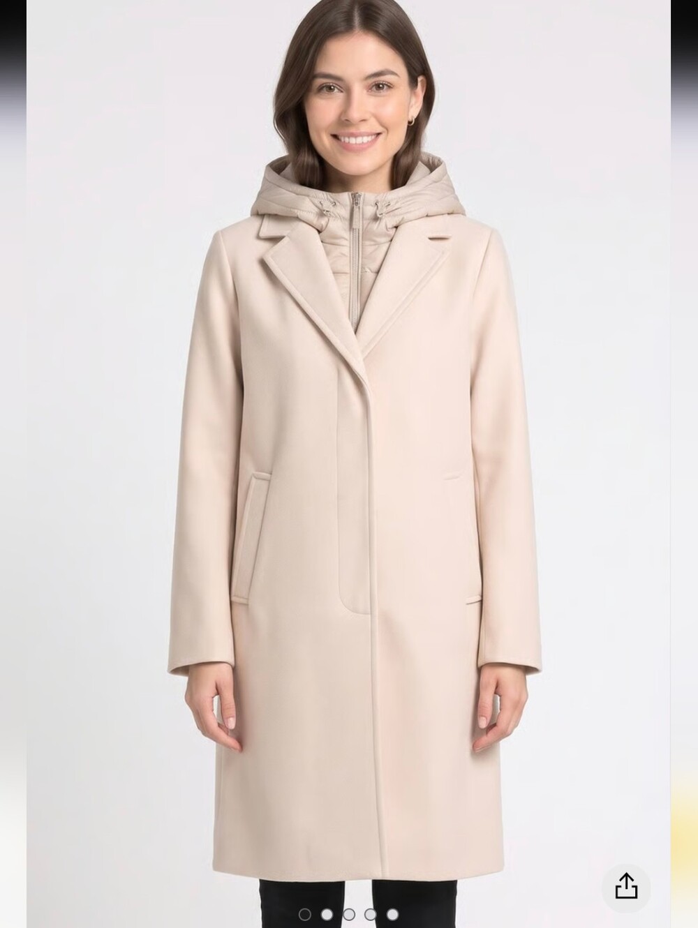 Sam Edelman Button Front Wool Witb Packsble Bib Beige Oatmeal Coat Large